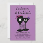 Costumes en Cocktails Paarse Halloween Party Kaart (Voorkant)