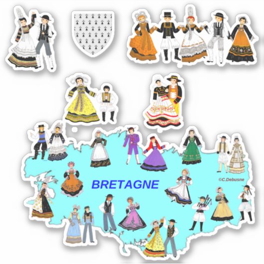 Costumes régional de Bretagne, Frankrijk Sticker (Voorkant)