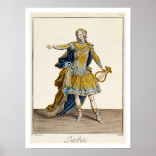 Costuum voor Apollo in de opera "Phaethon", engrav Poster