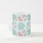 Cosy Collage Winter Fashion Pattern Teal and Pink Matglas Koffiemok (Voorkant links)