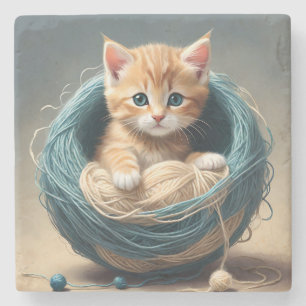 Cosy Cuddles: de wollige retraite van de kitten Stenen Onderzetter