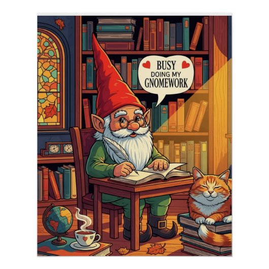 Cosy gnome doing his gnomework perfect poster (Voorkant)