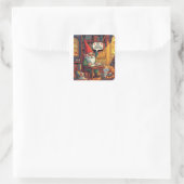 Cosy gnome doing his gnomework vierkante sticker (Tas)