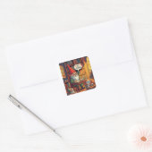 Cosy gnome doing his gnomework vierkante sticker (Envelop)