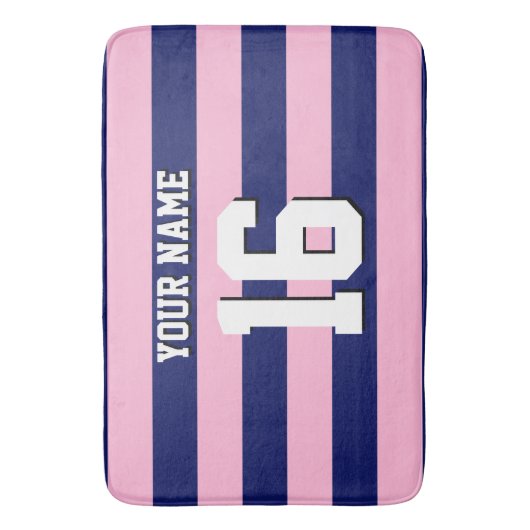 Cot Snoep Pink Navy Blue Team Jersey Preppy Stripe Badmat (Voorkant Verticaal)