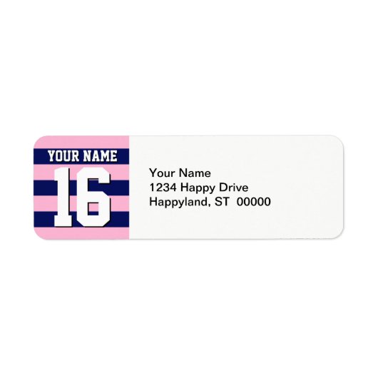 Cot Snoep Pink Navy Blue Team Jersey Preppy Stripe Etiket (Voorkant)