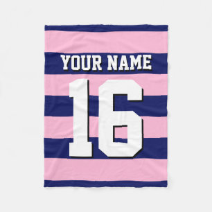 Cot Snoep Pink Navy Blue Team Jersey Preppy Stripe Fleece Deken
