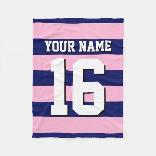 Cot Snoep Pink Navy Blue Team Jersey Preppy Stripe Fleece Deken (Voorkant)