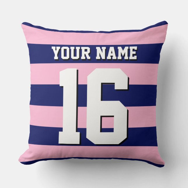 Cot Snoep Pink Navy Blue Team Jersey Preppy Stripe Kussen (Voorkant)