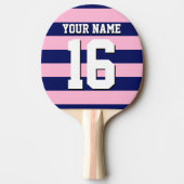 Cot Snoep Pink Navy Blue Team Jersey Preppy Stripe Tafeltennisbatje (Voorkant)