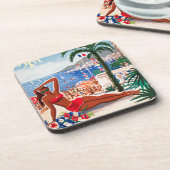  Cote D'Azur Beach Girl Bier Onderzetter (Linkerzijde)