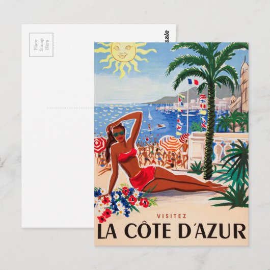  Cote D'Azur Beach Girl Briefkaart (Voorkant / Achterkant)