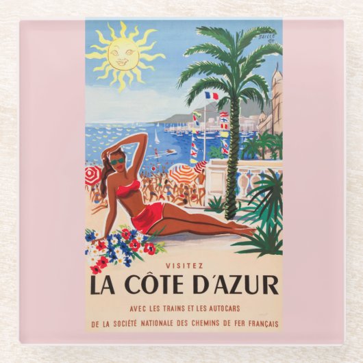 Cote D'Azur Beach Girl Glazen Onderzetter (Voorkant)