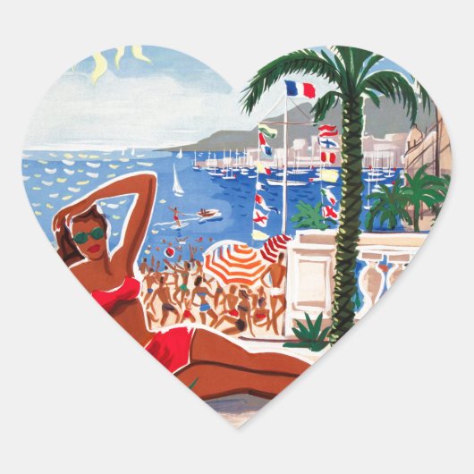 Cote D'Azur Beach Girl Hart Sticker (Voorkant)