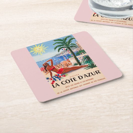  Cote D'Azur Beach Girl Kartonnen Onderzetters (Schuin)
