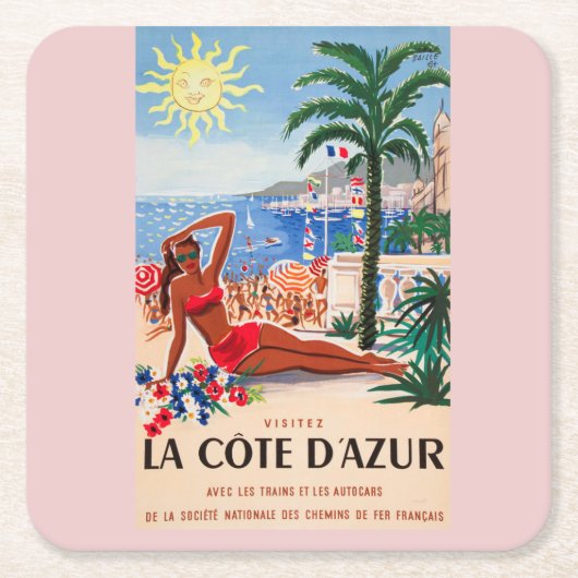  Cote D'Azur Beach Girl Kartonnen Onderzetters (Voorkant)