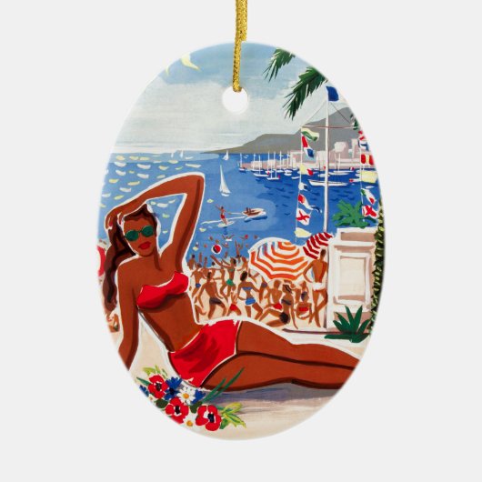  Cote D'Azur Beach Girl Keramisch Ornament (Voorkant)