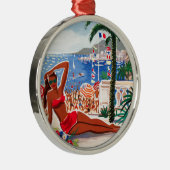 Cote D'Azur Beach Girl Metalen Ornament (Rechts)