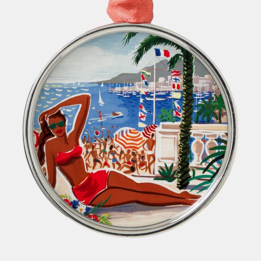 Cote D'Azur Beach Girl Metalen Ornament (Voorkant)