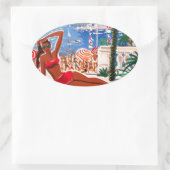  Cote D'Azur Beach Girl Ovale Sticker (Tas)