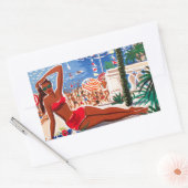  Cote D'Azur Beach Girl Rechthoekige Sticker (Envelop)