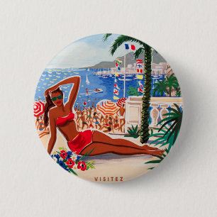 Cote D'Azur Beach Girl Ronde Button 5,7 Cm