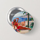  Cote D'Azur Beach Girl Ronde Button 5,7 Cm (Voorkant /achterkant)