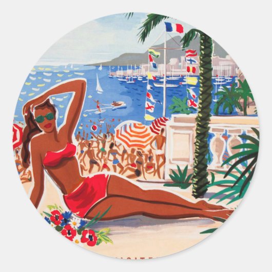  Cote D'Azur Beach Girl Ronde Sticker (Voorkant)