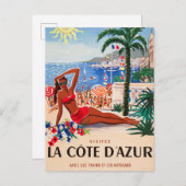 Cote D'Azur Beach Girl Uitnodiging Briefkaart (Voorkant / Achterkant)