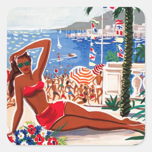  Cote D'Azur Beach Girl Vierkante Sticker (Voorkant)