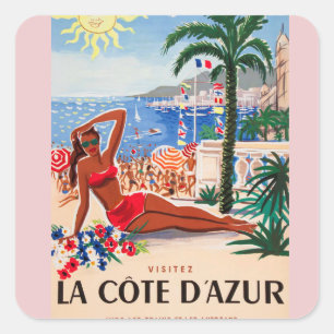 Cote D'Azur Beach Girl Vierkante Sticker