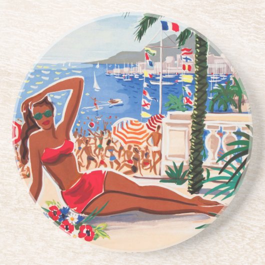 Cote D'Azur Beach Girl Zandsteen Onderzetter (Voorkant)