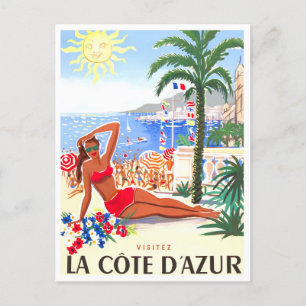 Cote D'Azur France vintage-reis Briefkaart