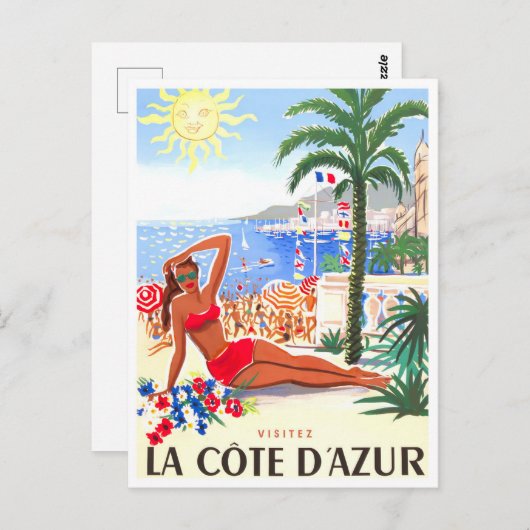Cote D'Azur France vintage-reis Briefkaart (Voorkant / Achterkant)