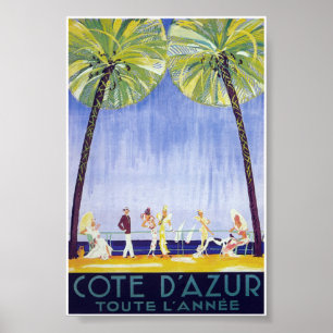 Cote d'Azur Frankrijk, Frankrijk, Riviera Vintage  Poster