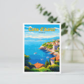Cote d'Azur Frankrijk Reizen Kunst Vintage Illustr Briefkaart (Staand voorkant)
