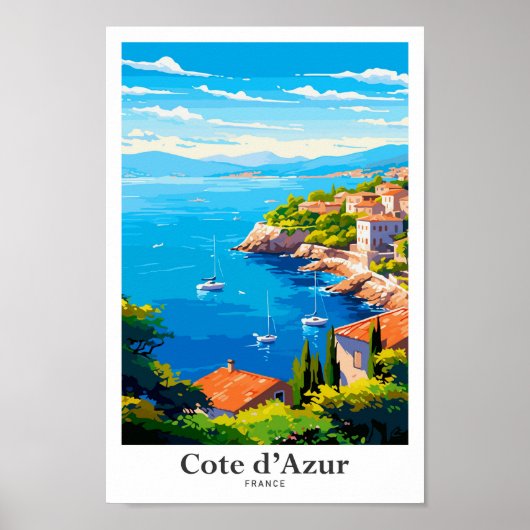 Cote d'Azur Frankrijk Reizen Kunst Vintage Illustr Poster (Voorkant)