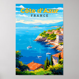 Cote d'Azur Frankrijk Travel Art Vintage Poster