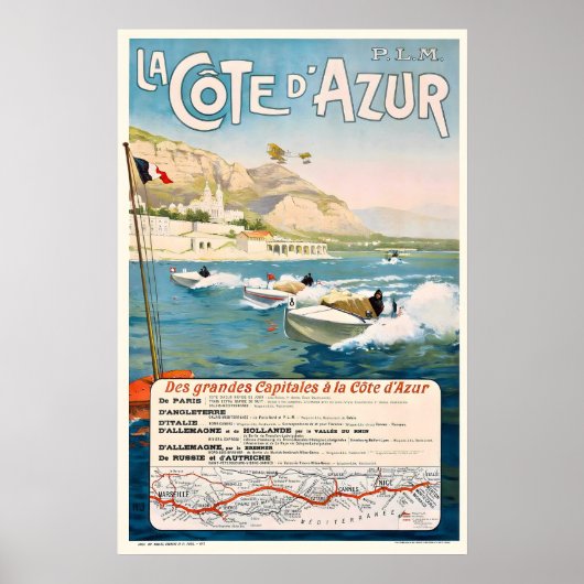 Cote D'Azur Frankrijk Vintage Reisposter Poster (Voorkant)