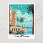 Cote d'Azur Frankrijk Vintage Travel Illustration Briefkaart (Voorkant)