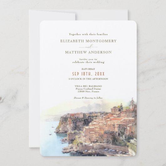 Cote d'Azur, Franse kustbestemming bruiloft Kaart (Voorkant)