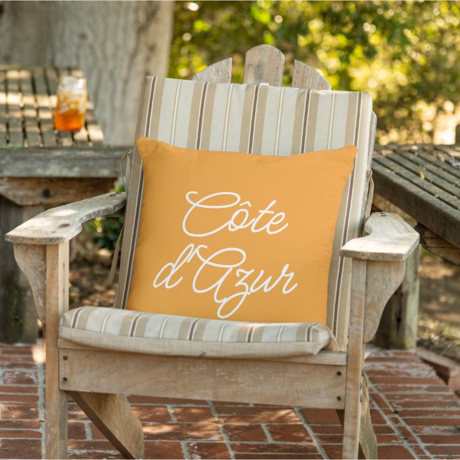 Côte d'Azur oranje modern elegant script ontwerp Buitenkussen (Stoel)