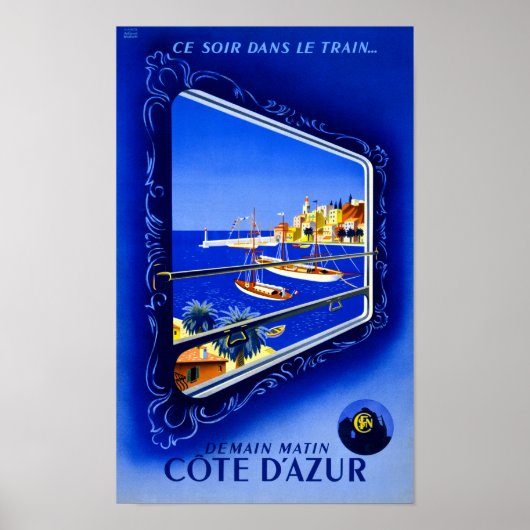 Cote d'Azur Vintage Poster teruggezet (Voorkant)