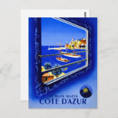 Cote d'Azur Vintage Poster teruggezet Briefkaart (Voorkant / Achterkant)