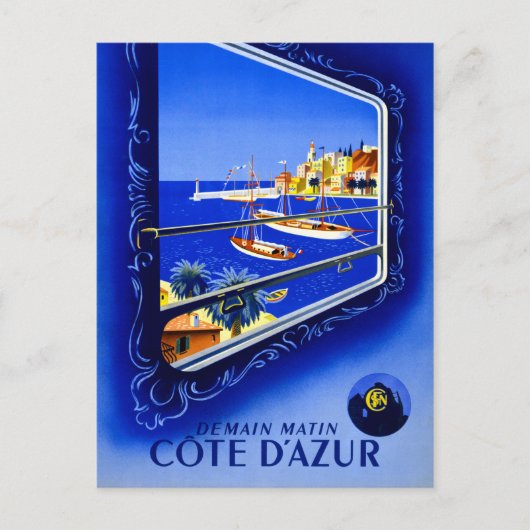 Cote d'Azur Vintage Poster teruggezet Briefkaart (Voorkant)