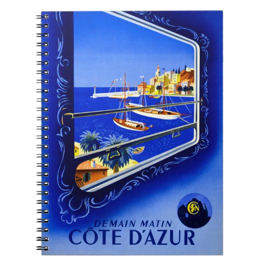 Cote d'Azur Vintage Poster teruggezet Notitieboek (Voorkant)