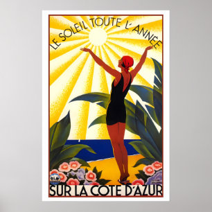 Côte d'Azur Vintage Reisposter Franse Riviera Poster