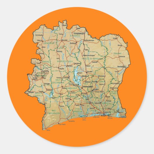 Cote d'Ivoire Kaart Sticker (Voorkant)