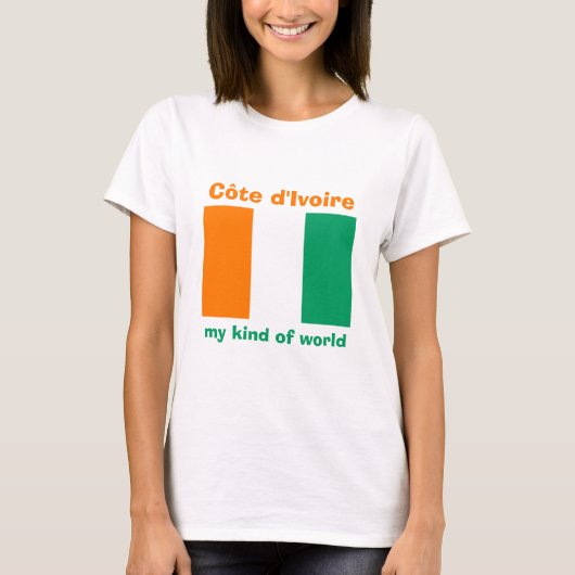Cote d'Ivoire Vlag + Kaart + Tekst T-shirt (Voorkant)