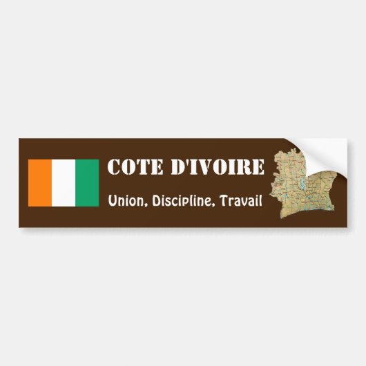 Cote d'Ivoire Vlag + Landkaart Bumpersticker (Voorkant)